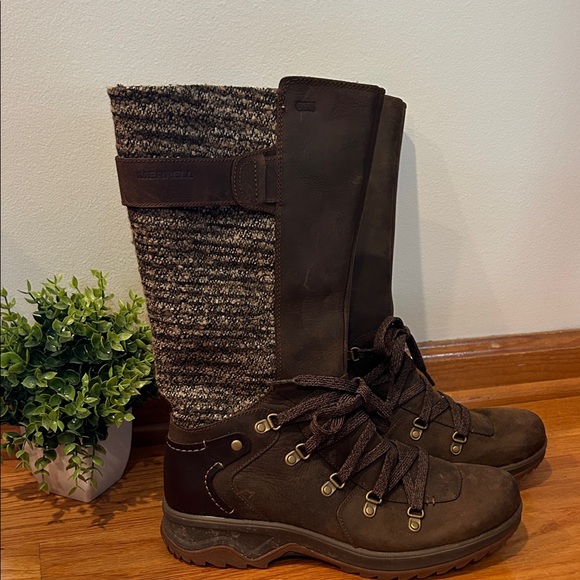 Merrell Waterproof Boots Dark Earth worn once Sz 9 - Picture 1 of 2